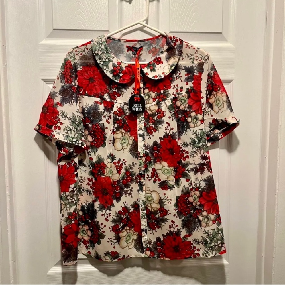NWT Gorgeous Hell Bunny blouse with diamanté buttons. Perfect for the holidays!